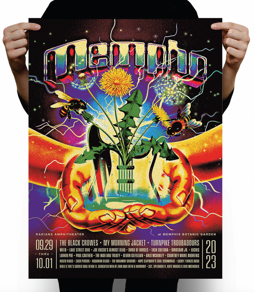 Mempho Fest 2023 Hands Lineup Poster on Limited Edition Foil Paper by St. Francis Elevator Ride