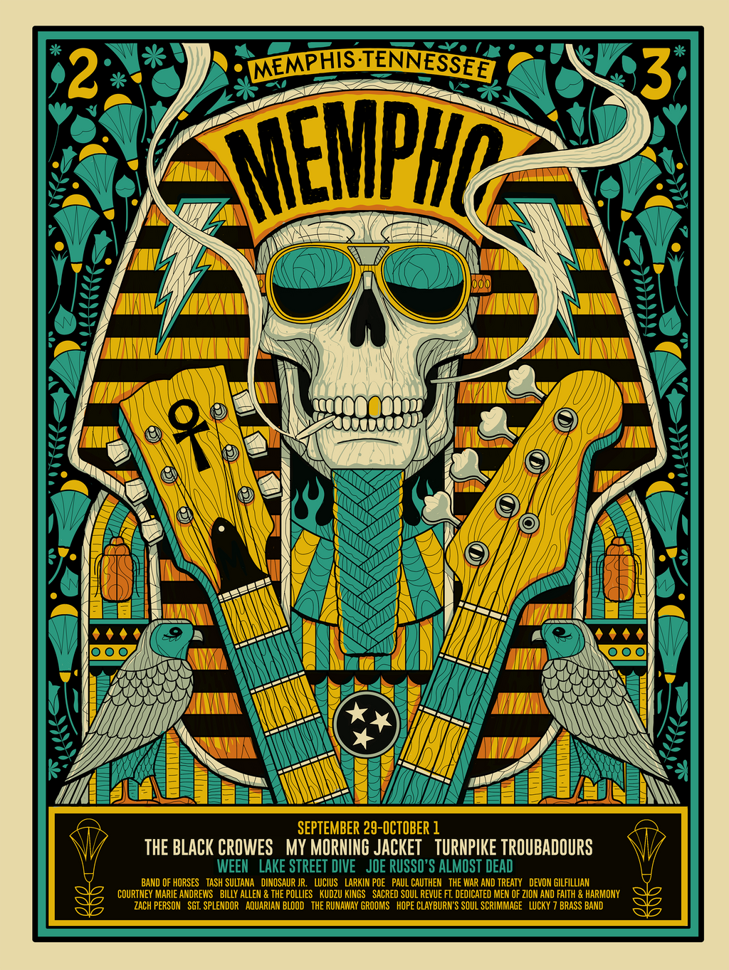 Mempho Fest 2023 King Tut Lineup Poster on Limited Edition Foil Paper by Methane Studios